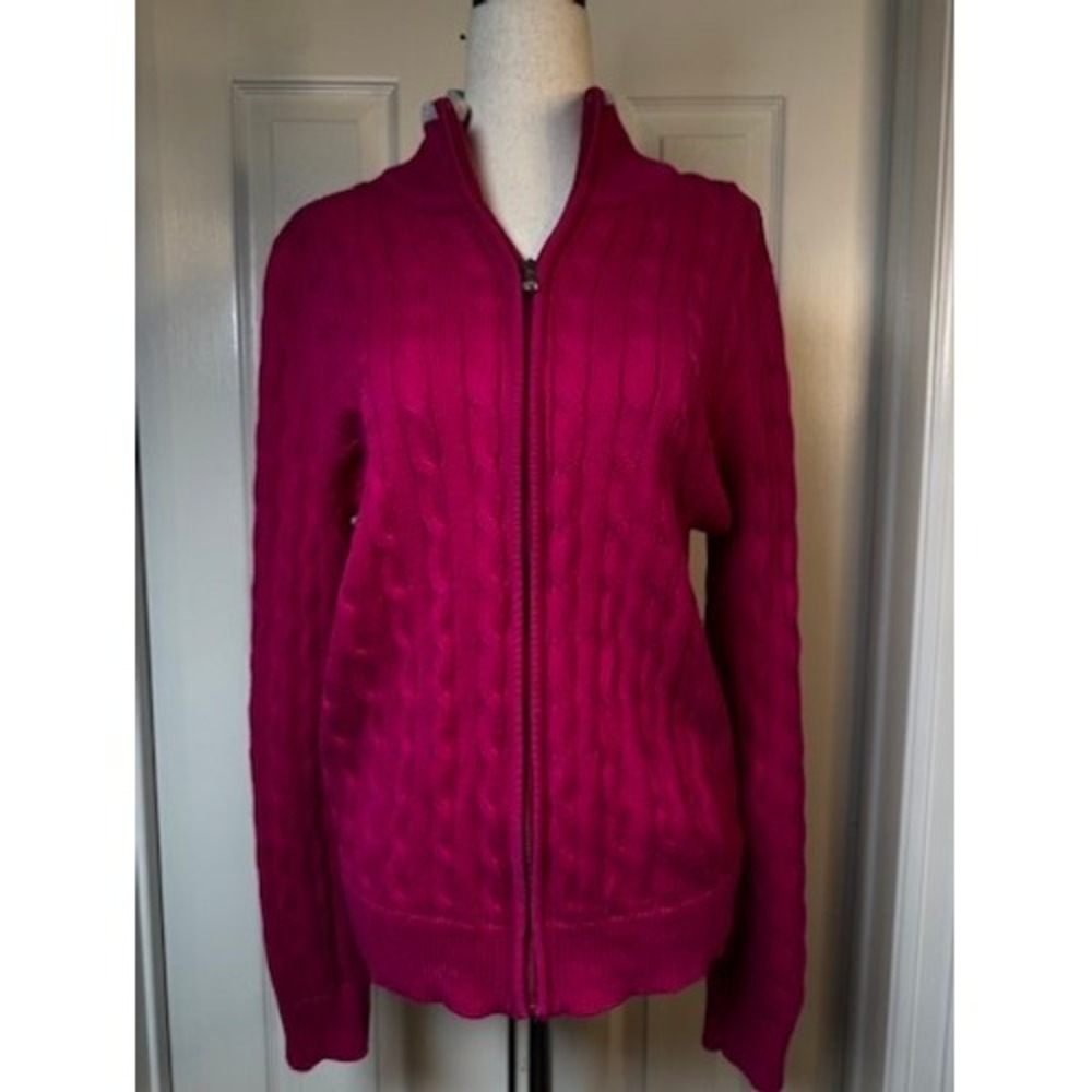 Lauren Active Ralph Lauren Hot Pink Cable Knit Full Zip Sweater Mock Neck Large